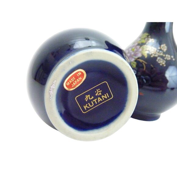 Vintage Pair of Small Kutani Cobalt Blue Porcelain Bud Vases - Picture 3 of 4